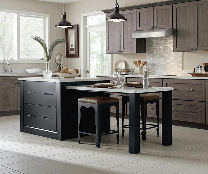 Herra laminate kitchen cabinets in Elk with a Prestley Black island